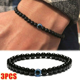 Turkish Evil Eyes Bracelet Black Natural Stone Beads Obsidian Men Braslet for Women Men Yoga Hand Jewelry Accessories 1/3Pcs daiiibabyyy