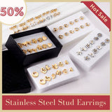 LUXUKISSKIDS 6Pairs/Box pendientes Stainless Steel Earrings For Women Fashion Jewelry Gold Black Men Child Stud Earring brincos daiiibabyyy