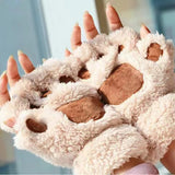 Fashion Girls Lovely Cat Claw Paw Plush Mittens Warm Soft Plush Short Fingerless women Leisure Bear Cat Gloves Half Finger Gifts daiiibabyyy