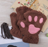 Fashion Girls Lovely Cat Claw Paw Plush Mittens Warm Soft Plush Short Fingerless women Leisure Bear Cat Gloves Half Finger Gifts daiiibabyyy