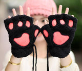 Fashion Girls Lovely Cat Claw Paw Plush Mittens Warm Soft Plush Short Fingerless women Leisure Bear Cat Gloves Half Finger Gifts daiiibabyyy