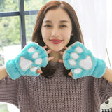 Fashion Girls Lovely Cat Claw Paw Plush Mittens Warm Soft Plush Short Fingerless women Leisure Bear Cat Gloves Half Finger Gifts daiiibabyyy