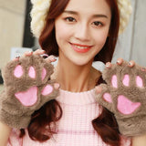 Fashion Girls Lovely Cat Claw Paw Plush Mittens Warm Soft Plush Short Fingerless women Leisure Bear Cat Gloves Half Finger Gifts daiiibabyyy