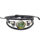 Magic School Salazar Slytherin Glass Buckle Charm Bracelet Fashion Jewelry Handmade DIY Multilayer leather wrap bracelet daiiibabyyy