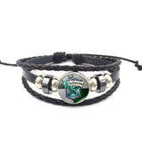 Magic School Salazar Slytherin Glass Buckle Charm Bracelet Fashion Jewelry Handmade DIY Multilayer leather wrap bracelet daiiibabyyy