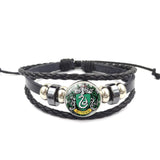 Magic School Salazar Slytherin Glass Buckle Charm Bracelet Fashion Jewelry Handmade DIY Multilayer leather wrap bracelet daiiibabyyy