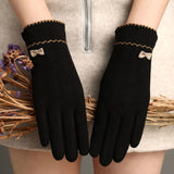 New Female Autumn Winter Non-Inverted Velvet Cashmere Full Finger Warm Lace Gloves Women Cotton Touch Screen Gloves G82 daiiibabyyy