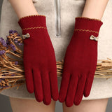 New Female Autumn Winter Non-Inverted Velvet Cashmere Full Finger Warm Lace Gloves Women Cotton Touch Screen Gloves G82 daiiibabyyy