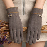 New Female Autumn Winter Non-Inverted Velvet Cashmere Full Finger Warm Lace Gloves Women Cotton Touch Screen Gloves G82 daiiibabyyy