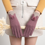 New Female Autumn Winter Non-Inverted Velvet Cashmere Full Finger Warm Lace Gloves Women Cotton Touch Screen Gloves G82 daiiibabyyy