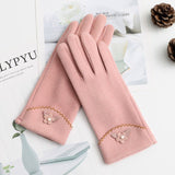 New Female Autumn Winter Non-Inverted Velvet Cashmere Full Finger Warm Lace Gloves Women Cotton Touch Screen Gloves G82 daiiibabyyy