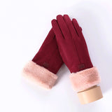 New Female Autumn Winter Non-Inverted Velvet Cashmere Full Finger Warm Lace Gloves Women Cotton Touch Screen Gloves G82 daiiibabyyy