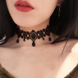 2017 fashion Gothic Victorian Crystal Tassel Tattoo Choker Necklace Black Lace Choker Collar Vintage Women Wedding Jewelry daiiibabyyy