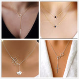 High Quality Bijoux Inifity Heart Owl Crystal Cross Leaf Minimalist Clavicle Pendants Necklaces For Women Jewelry Chain Collares daiiibabyyy