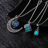 Glow In The Dark Necklace Moon Square Heart Necklaces For Woman Hollow Water Drop Pendant Night Fluorescence Light Accessories daiiibabyyy