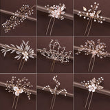 Gold Pearl Tiara Hairpin Clip Crystal Rhinestone Hair Jewelry For Women Flower Handmade Headband Wedding Bridal Hair Accessories daiiibabyyy